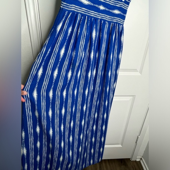 Anthropologie MADCHEN Skywriter Ikat Print Silk Linen Blend Maxi Dress Size 6 - Picture 14 of 15